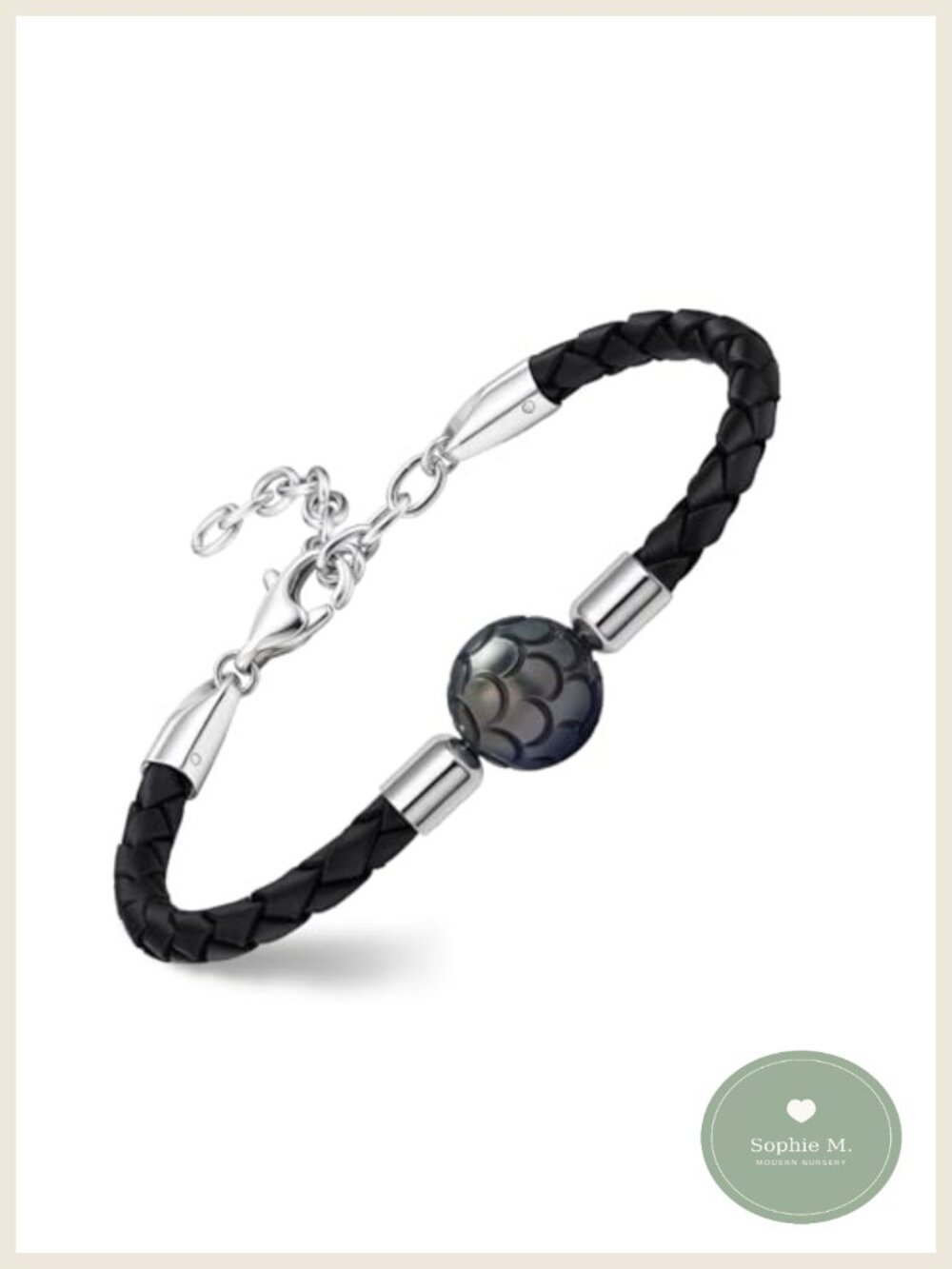 Hand-Carved Tahitian Pearl Braided Leather Bracelet Adjustable Women